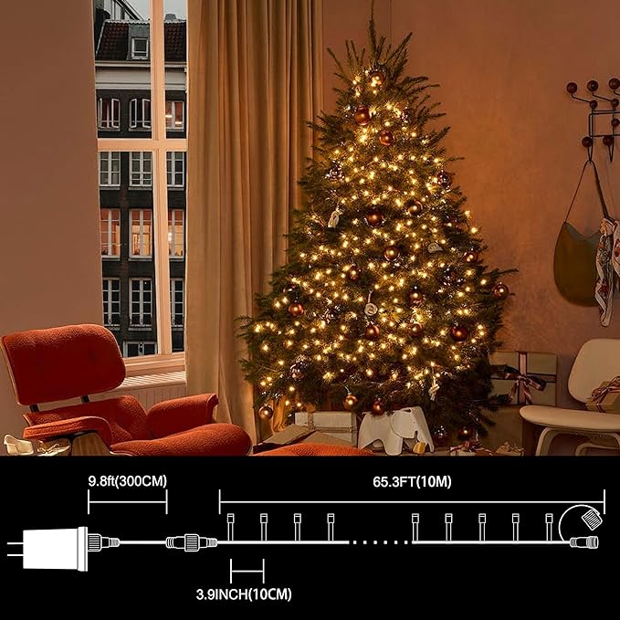 33ft Christmas Decorative Mini Lights, 100 LED Transparent Wire Fairy Starry String Lights Plug in, 11 Lighting Modes, for Indoor Outdoor Xmas Tree Wedding Party Decoration (Warm White)