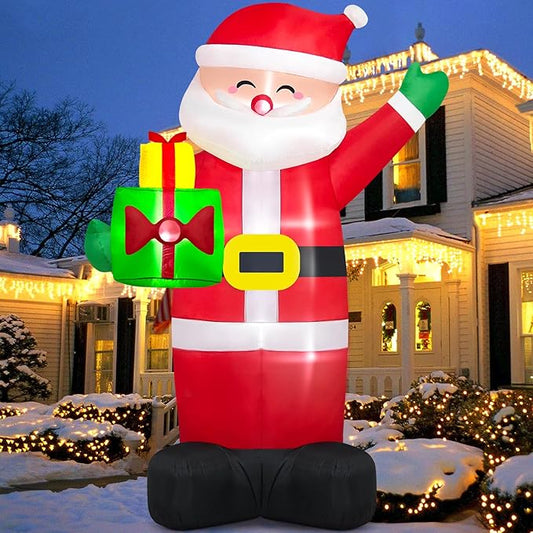 Danxilu 8Ft Christmas Inflatables Santa Claus Outdoor Decoration, LED Lights Inflatable Santa Claus with Gift Bag Giant Blow Up Outside Xmas Decorations for Yard Garden Lawn Party Holiday Decor