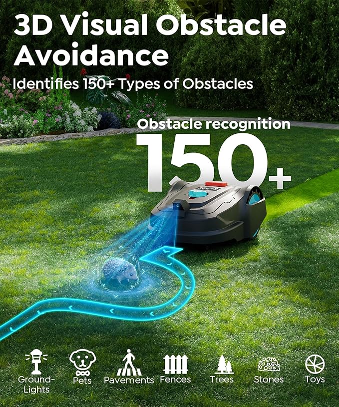 M800Plus Cordless Robot Lawn Mower with GPS + 3D Visual Navigation, Bow-Shaped Path Mowing, APP Control, 4.0Ah Automatic Robotic Lawnmower for 1/5 Acre, Obstacle Avoidance, Height Adjustment