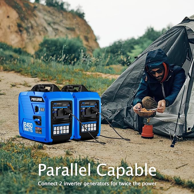 2450-Watt Portable Inverter Generator for Camping & RV, 1.6 Gallon Gas Tank for 8.3 Hours Use, 120V Gas Powered Generator Ultra-Quiet Operation, EPA Compliant
