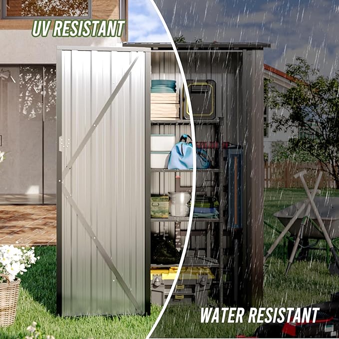 Aoxun 30x21 in Outdoor Storage Cabinet Metal Garden Shed, Indoor& Outdoor Waterproof Vertical Storage Shed for Patio Garden, Garage, Porch (Brown, 22 Cu.Ft)
