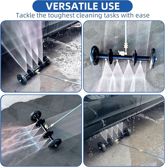 DUSICHIN Undercarriage Cleaner Water Broom Pressure Washer Attachment, 15 Inches Undercarriage Washer, Pressure Washer Underbody Car Cleaner 4 Extension Wands 4 nozzles Garden Hose Adapter DUS3202