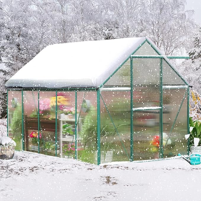 Polycarbonate Greenhouse Kit, 10x6 FT Heavy Duty Outdoors Durable Green House with Double Vent Window Lockable Door, Twin-Wall Panels, Walk in Green Houses for Backyard Outside Garden