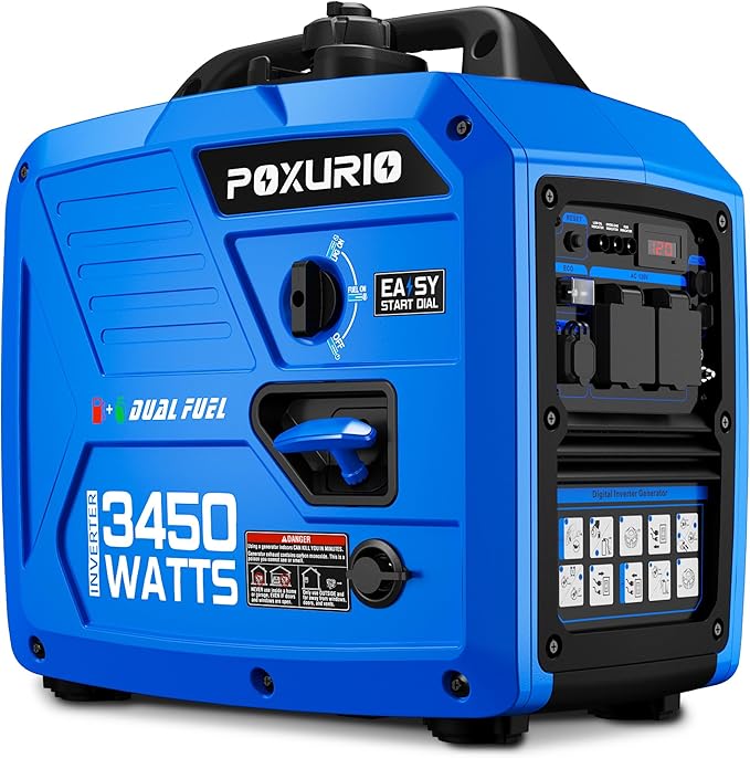 3450-Watt Dual Fuel Inverter Generator for Home Use, 1.6Gallon Large Fuel Tank Up to 8.3 Hours Use, 120V Gas Powered Generator Super Quiet - EPA Compliant