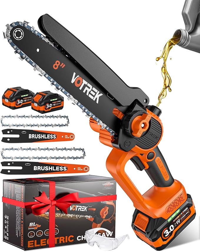 8" & 6" Chainsaw Cordless with 2x3.0AH Batteries, [2-in-1] Powerful Brushless Electric Mini Chain Saw Set (2 Chains& 2 Bars), Handheld Small Hand Saw for Branch Wood Cutting Tree Trimming, Gift