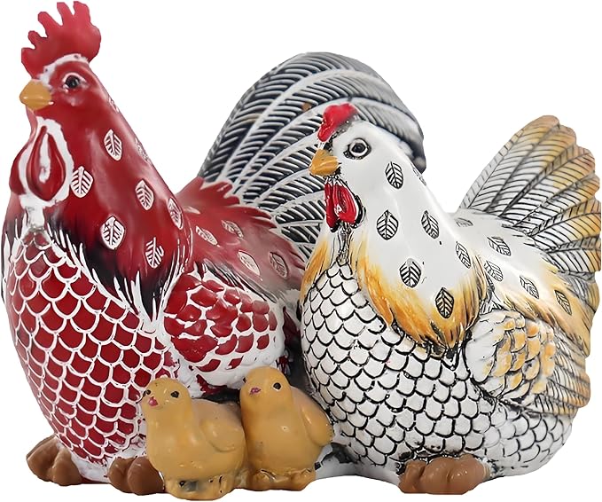 Chicken Family Decorative Sculpture, Indoor/Outdoor Outdoor Garden Statue,Rooster, Hen, Chick Garden Sculpture,Rustic Hen Outdoor Statue