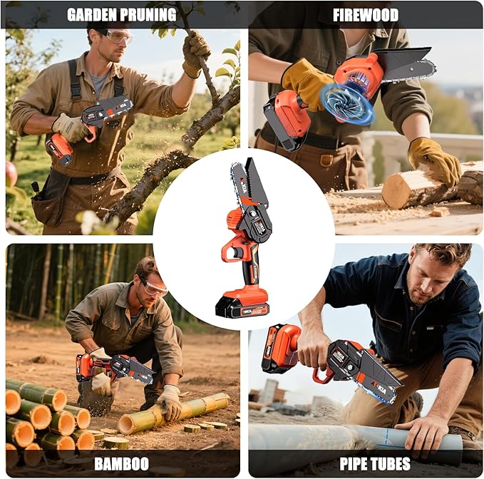 Mini Chainsaw, 4 inch Mini Chainsaw Cordless, Small Hand held Electric Power Chain Saw Battery Powered Operated, Household and Garden for Tree Trimming Wood Cutting, Gifts for Father Husband Men