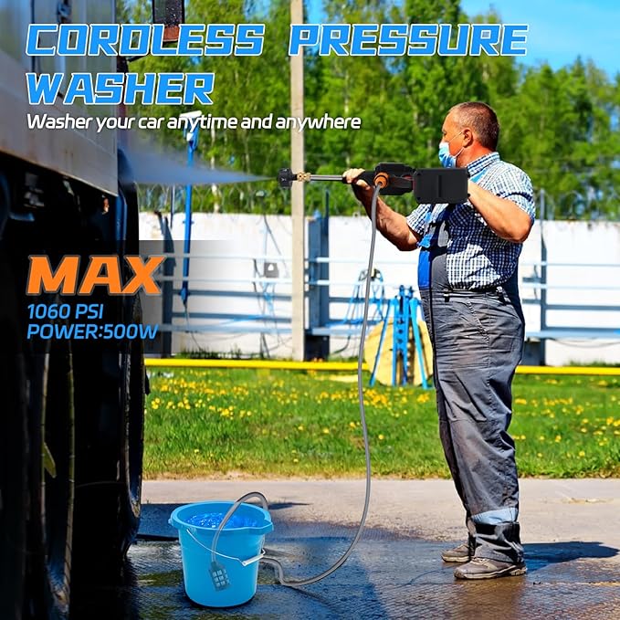 Cordless Pressure Washer, 900PSI Battery Powered with Foam Cannon, 6-in-1 Nozzle, Portable Power Washer for Car, Patio, Home & Garden Cleaning
