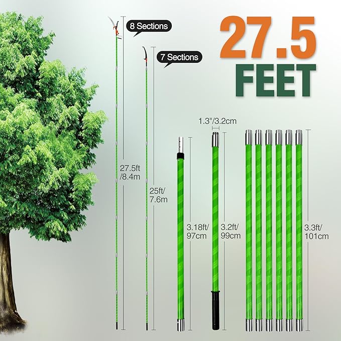 Lineslife Manual Pole Saw, 27ft Extendable Tree Pruner, Sharp Steel Blade and Scissors High Branches Trimming, Branch Trimmer for Pruning Palms and Shrubs