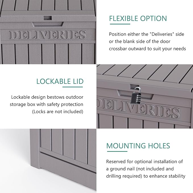 55 Gallon Coffee Resin Deck Box - Lockable, Rust-Resistant Outdoor Storage for Gardens & Patios - Waterproof Bench-Style Box with Handles