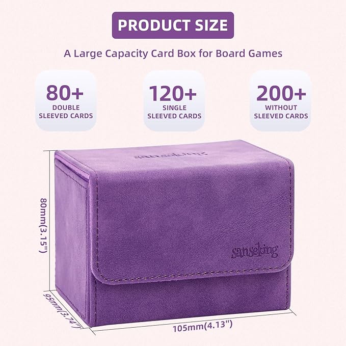 Magic Card Deck Box for MTG Single Deck Card Box fits 100+ TCG Sleeved Cards Soft Leather Card Box Top loading Card Boxes Magic Gift for MTG TCG CCG (Horizontal,Purple)