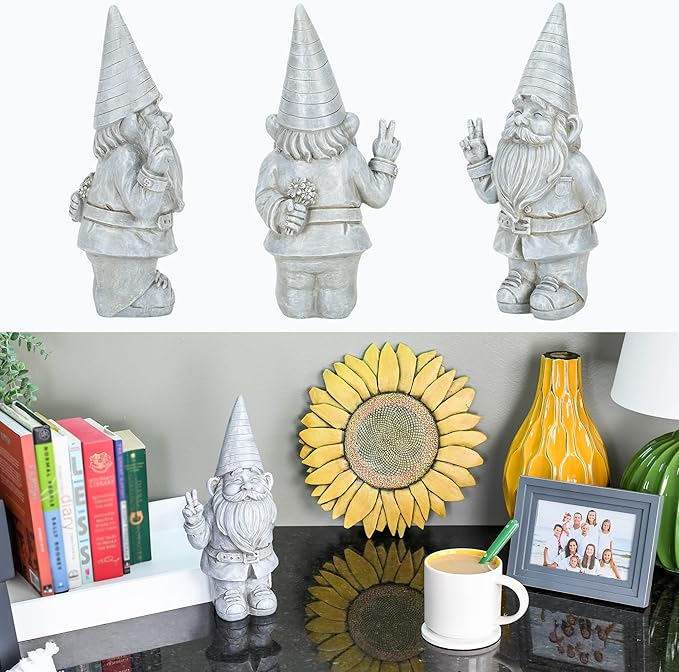 NAT & JULES Gnome 12 inch Resin Stone Garden Statue (Peace Gnome)