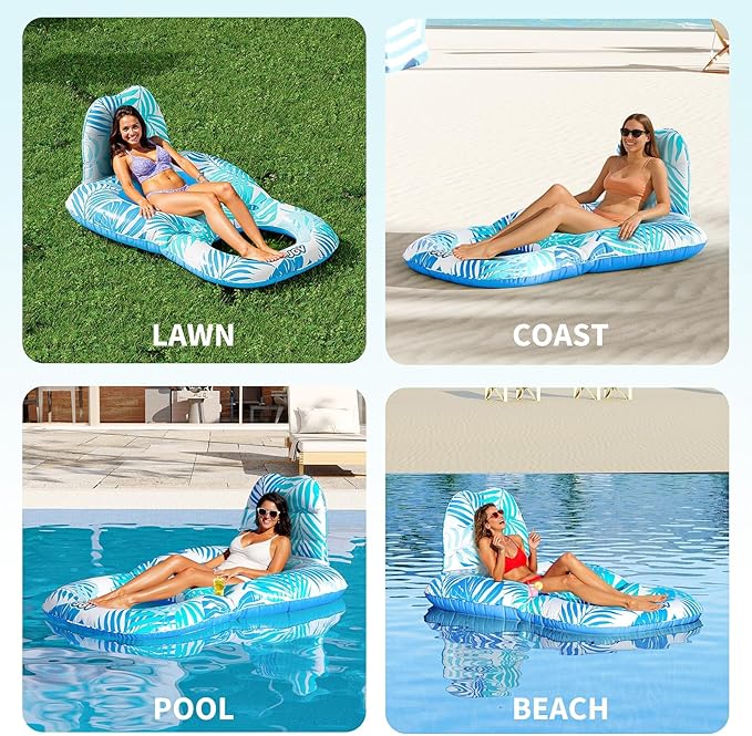 Pool Floats for Adults,Inflatable Chair Lounger Floaties with Drink Holder,Travel Pool Beach Lake Swim Inflatables Water Floating Rafts