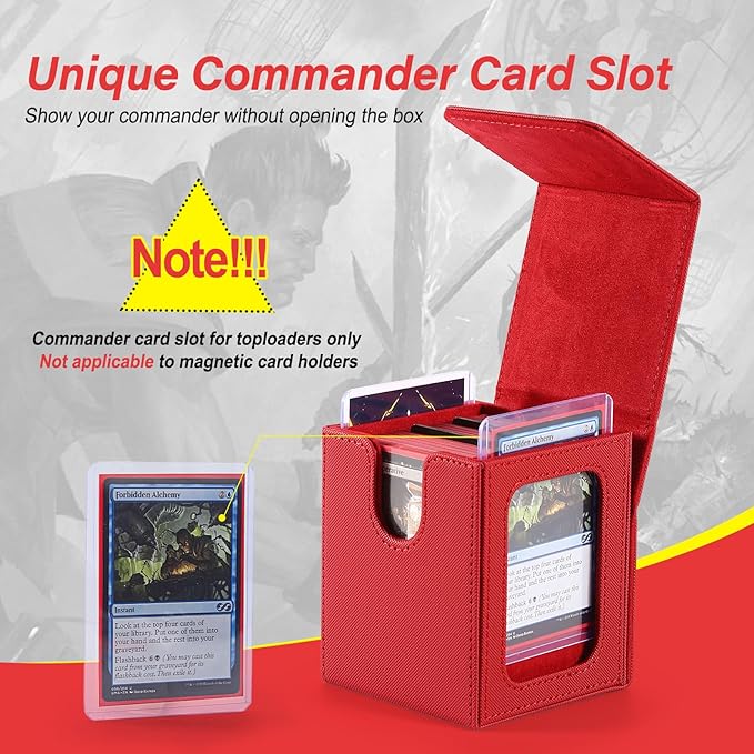 MTG Deck Box, Double Display Window MTG, Commander Deck Box Fits 120+ Single Sleeved Cards, PU Leather Magnetic Closure Card Box with 2 Dividers&2 Toploaders for TCG, CCG, Red