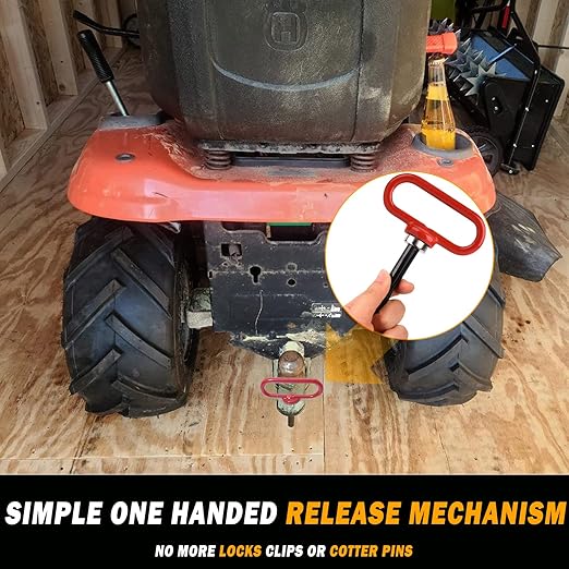 2 Packs Magnetic Hitch Pin, Lawn Mower Trailer Hitch Pins 1/2 Inch with Handle and Clip, Trailer Gate Pin for Mowers, Tractor Truck, Towing Cargo, ATV - Simple One Handed Hook On & Off（Red