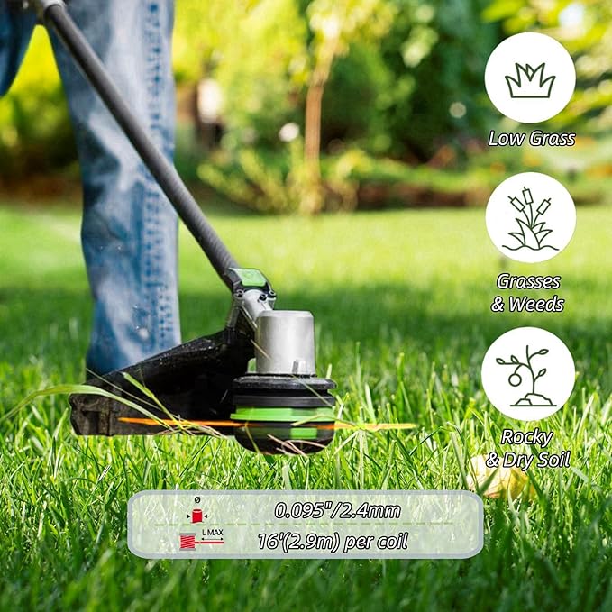 4-Pack 095 Trimmer Line Heavy Duty, Professional Twisted Weed Wacker String for Gas and Electric Grass Trimmer and Brushcutters, Pre-Cut Dual Color 3-section Fast-positioning Twisted Trimmer Line 14FT