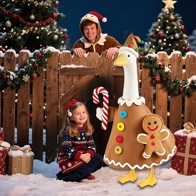 Christmas Gingerbread Porch Goose Outfit for Large 23" High Cement or Plastic Goose Statue, Yard Goose Cloths Decor for Outdoor Lawn Gaden Patio