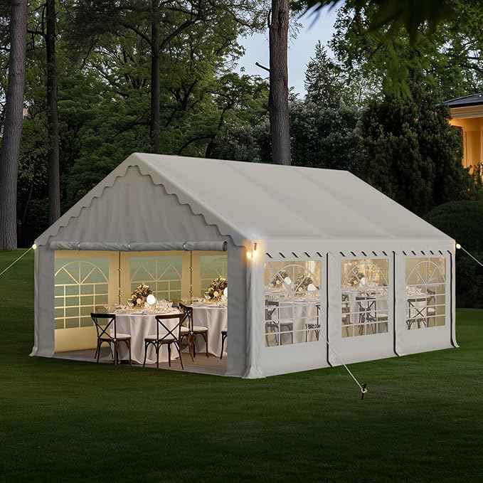 GREEN PARTY 16x20FT Party Tent Heavy Duty, Large Wedding Event Shelters with 3 Carry Bags & Removable Sidewalls, Outdoor Canopy Gazebo Commercial Tent for Carport Camping Garden Patio