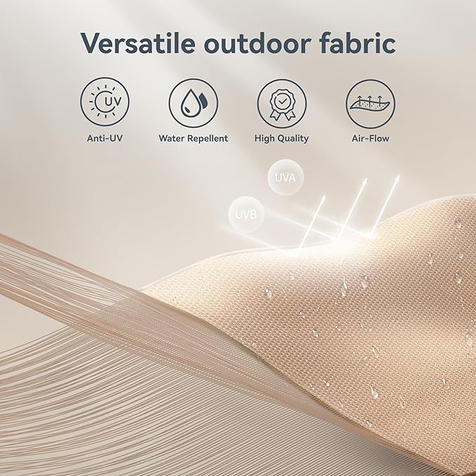 PHI VILLA 10ft Patio Umbrella with Solar Lights, Outdoor 3 Tier Vented Large Market Table Umbrella with 8 Sturdy Ribs and 1.5" Umbrellla Pole for Lawn Poolside Garden Terrace, Beige