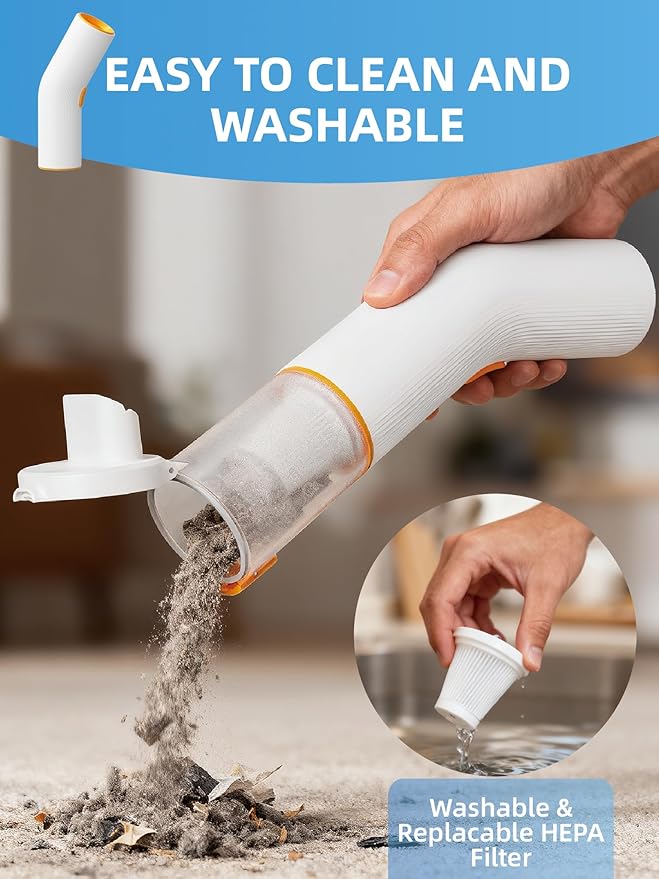 Handheld Vacuum Cordless, 4 in 1 Portable Mini Car Vacuum Cleaner with 15000pa Suction Power, 2 Suction Modes & Multi-Nozzles for Home Pet Office, White