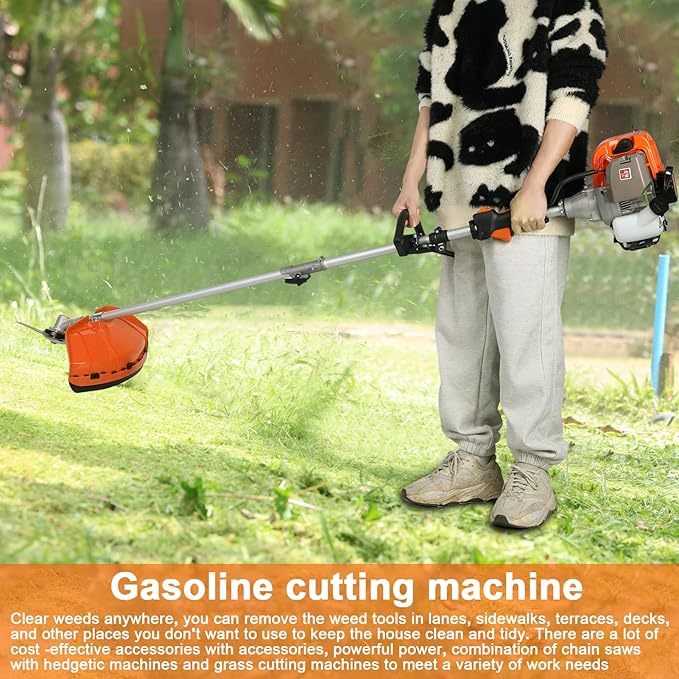 Gas Weed Wacker, 52cc 2-Stroke 5 in 1 Multi-Functional Lawn Mower Hedge Trimmer Pruners Gas Powered Brush Cutter, Weed Eater for Grass and Bush Shipping from US (Red)