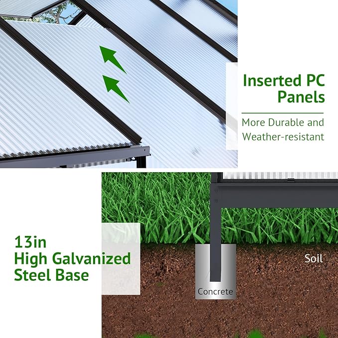 10x6ft Polycarbonate Greenhouse, Heavy Duty Walk-in Aluminum Greenhouse for Outdoors, Plants Backyard，with Ventilation Window, Rain Gutter, Sliding Door Black
