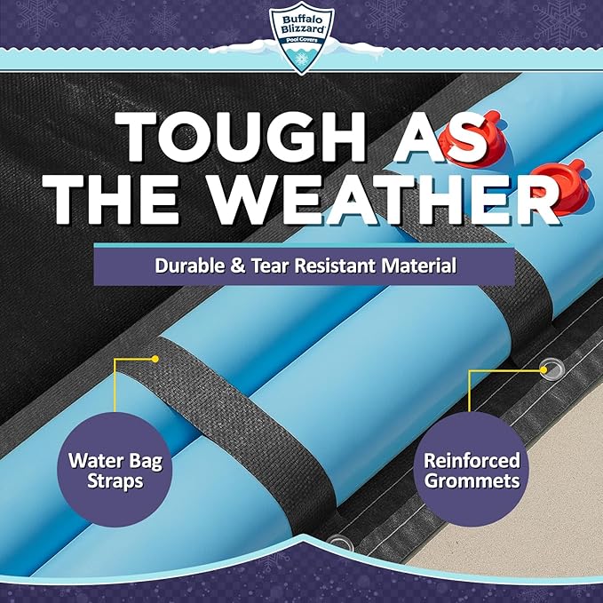 Buffalo Blizzard Economy 12 ft x 20 ft Rectangular Winter Pool Cover | Black/Blue | Closing Inground Swimming Pools | Easy to Install | Heavy Duty, Cold & UV Resistant | Shields from Seasonal Debris