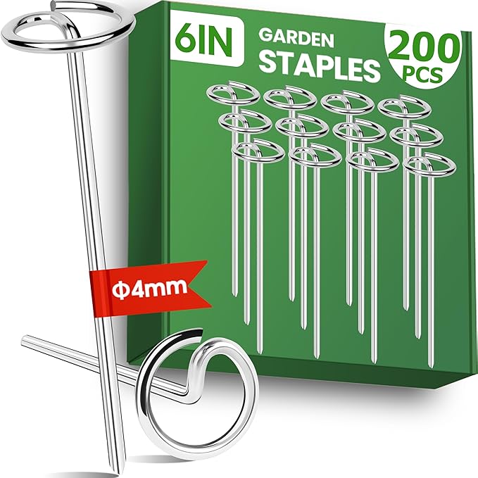 200pcs Landscape Fabric Pins, Bold 8 Gauge Galvanized Steel Garden Staples, Tent Stakes Landscape Fabric Staples Yard Stakes for Decoration Weed Barrier (6in X 200)
