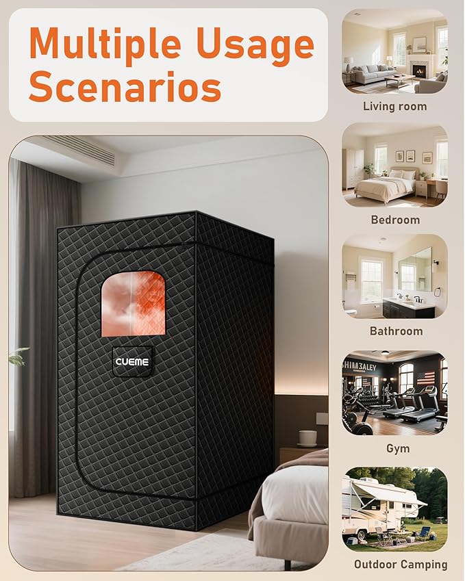 Sauna Box, Portable Steam Sauna, Portable Sauna for Home with 3L 1200W Steamer, 9 Levels, Folding Chair, Extra Large Size (2.6' x 2.6' x 5.9'), Full Body Sauna Tent for Relaxation, Detoxification