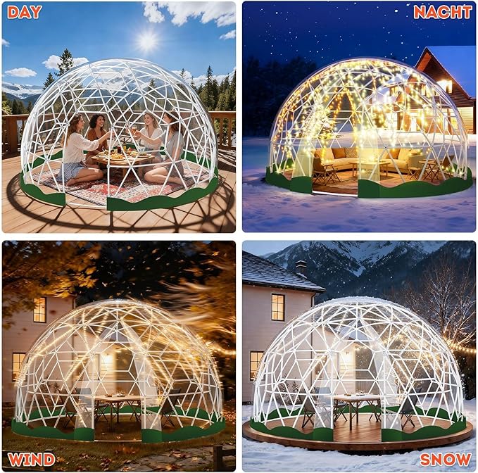 Garden Dome Tent, 12 x 7.2 ft Outdoor Clear Bubble Tent for 2-4 Person, All-Weather Geodesic Dome Greenhouse with Window & Door, PVC Transparent Tent for Patio, Camping, Party (12FT - Green)