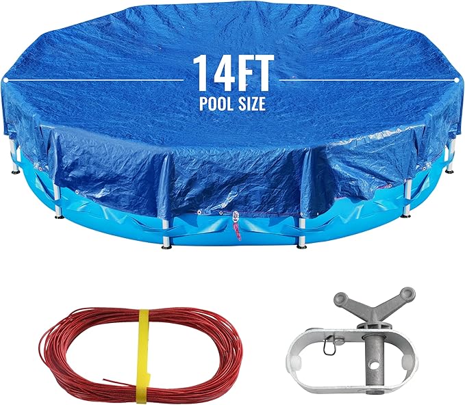 18Ft Pool Covers for(14Ft)Above Ground Pools, Winter Pool Cover,Heavy Duty Above Ground Pool Cover Includes Winch and Cable,UV Protection, Strength&Durability,Blue/Black(Cover Only)