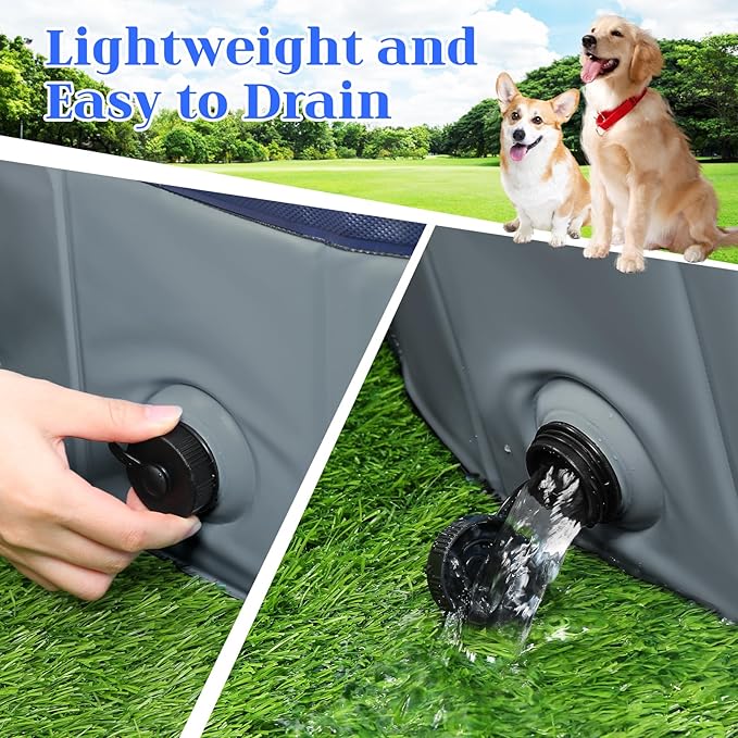 Foldable Dog Pool, Portable Pet Bath Tub and Kiddie Swimming Pool, Collapsible Bathtub for Puppies, Small, Medium and Large Dogs, Cats and Kids, 39.5 x 12 in, Gray