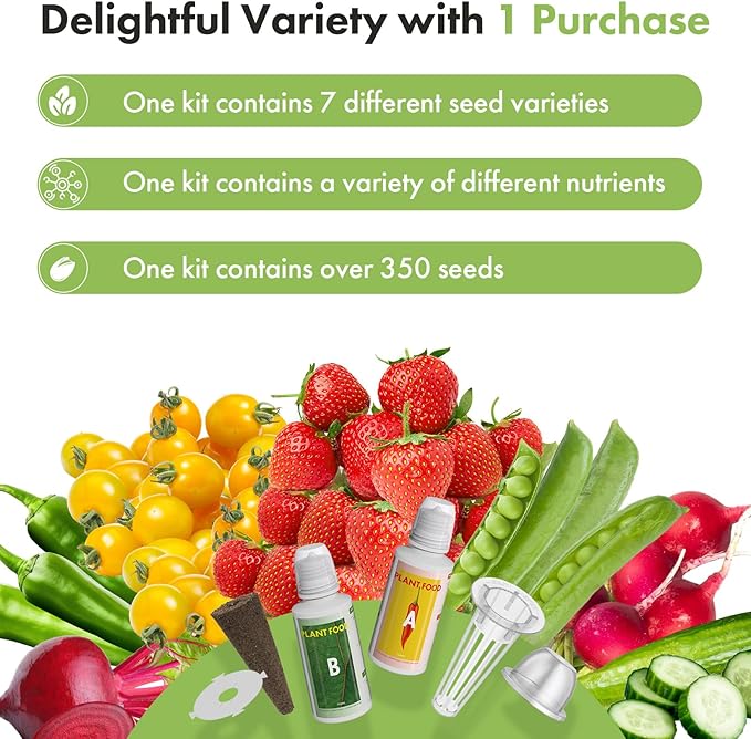 LYKOCLEAN Red Strawberry Seeds for AeroGarden, iDOO Hydroponics Growing System, 7-pods, 350+ Fruit Seeds(Include Red Strawberry, Golden Cherry Tomato, Green Pepper, Cucumber)