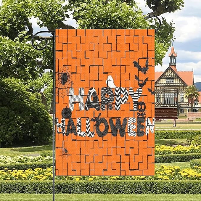Halloween Garden Flag 12x18 Inch Double Sided Outside Jigsaw Seasonal Farmhouse Yard Festival Outdoor Flag