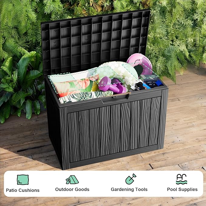 EasyUp 45 Gallon Outdoor Storage Box Waterproof, UV Resistant Deck Box Outdoor, Lockable Resin Deck Boxes for Garden Tools Equipment and Cushions, Black