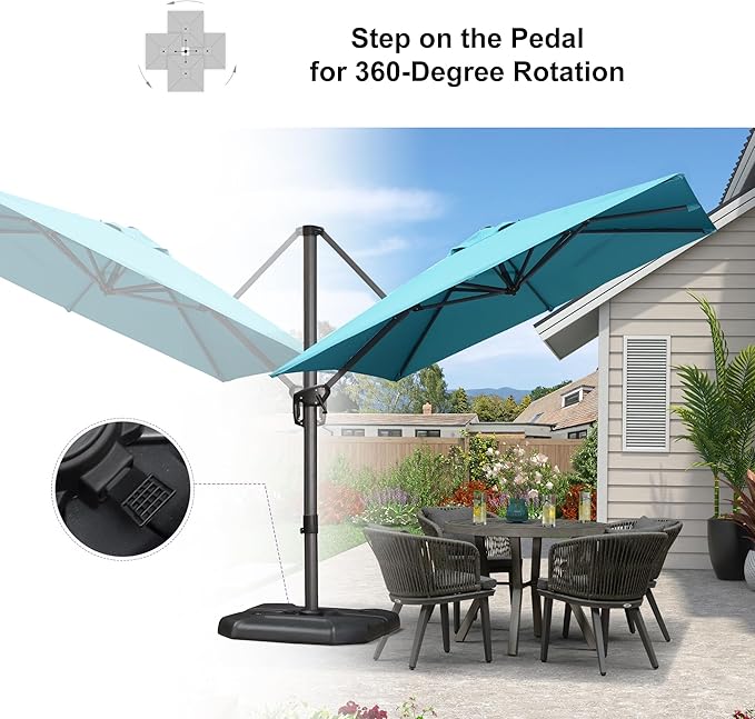 PURPLE LEAF 8'×8' Patio Cantilever Umbrella with Base Included Offset Outdoor Umbrella with cover Square umbrella outdoor patios for Backyard Pool Garden Turquoise Blue