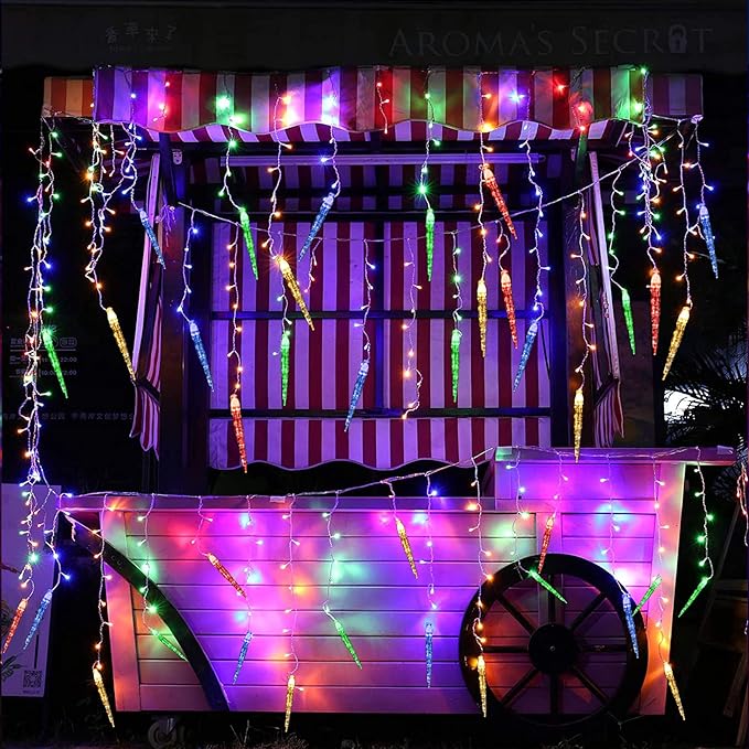 Christmas Icicle Lights, 29.5ft 360 LED Connectable Icicle String Lights with 60 Drops, Window Curtain Icicle Lights with 8 Modes, Icicle Fairy Twinkle Lights for Christmas Decorations (Multicolor)