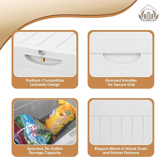 33 Gallon Deck Box Set of 2, Small Outdoor Storage Box Waterproof, Lockable Secure Package Bin Delivery Box for Outside, Patio Cushions Storage Box, Delivery Driver Snack Box for Porch, White