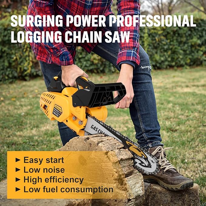 25CC Gas Chainsaw 2-Stroke Gasoline Top Handle Chainsaws 12-Inch Handheld Cordless Chain Saw with Kit for Cutting Forest Wood Garden Trimming Tools