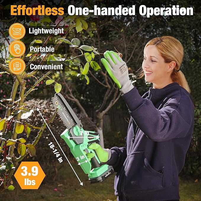 WORKPROX Mini Chainsaw Cordless, 6 inch Handheld Electric Chain Saw with Type-C Fast Charging Battery 20V 2.0Ah, Pruning Saw for Tree Branches, Wood Cutting, Garden Gifts for Men Women