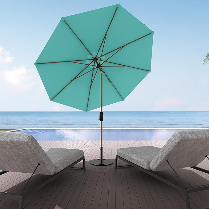 Midtown Umbrellas Sunbrella Outdoor Patio Umbrella, 9 Feet, Sunbrella Aruba Acrylic Fabric, Auto-Tilt Aluminum Frame, Wooden Pole