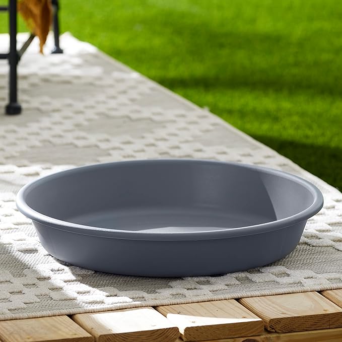 The HC Companies 21 Inch Round Plastic Classic Plant Saucer - Indoor Outdoor Plant Trays for Pots - 21"x21"x3.63" Warm Gray