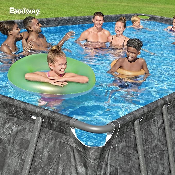 Bestway APX 365 24' x 12' x 52" Rectangular Above Ground Swimming Pool Outdoor Framed Pool, with Sand Filter Pump, Ladder, Cover, and Repair Patch