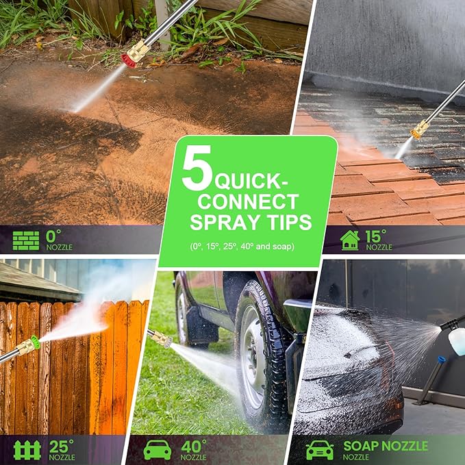 5000 PSI Adjustable Pressure Washer 2.8GPM Electric Power Washer with 33ft Pressure Hose, 4 Nozzle and Foam Cannon, Powerwashers for Home, Cars, Pressure Setting Range (2500-5000PSI) Green