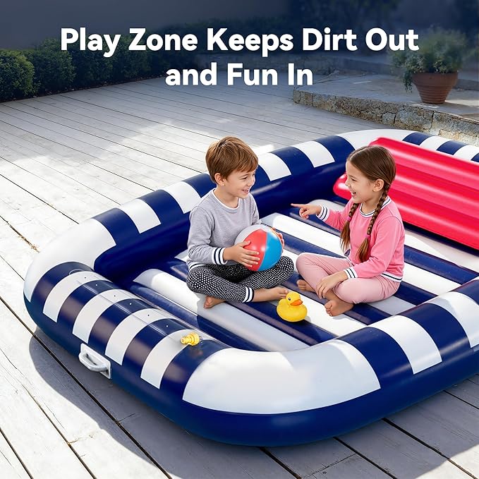 Pool Wave Inflatable Pool Lounger Floats W/Water Sprinkler, 80" x 66" Large Tanning Bed for Adult Kids, Outdoor Sun Bathing Floating Blow up Raft W/Pillow, Summer Beach Lake Family Party Gift - Blue
