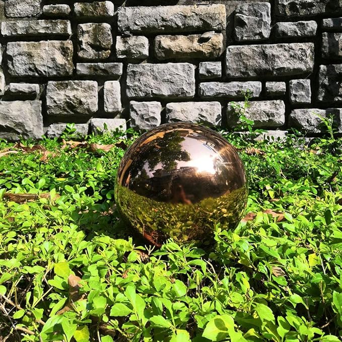 38 cm/15 inch Garden Sphere Mirror Gazing Ball,Rose Gold Stainless Steel Polished Reflective Smooth Hollow Globe Ball,Durable Colorful and Shiny Decorations Addition to Garden Patio Yard Home