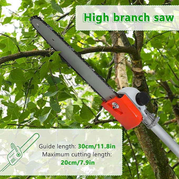Weed Wacker Gas Powered,8 in 1 Multi Trimming Tool,52CC 2-Cycle Gas Powered Hedge Trimmer,Weed Eater,String Trimmer,Brush Cutter,Edger,Pole Saw Chainsaw Pruner with Extension Pole 1.2L 2.3kw