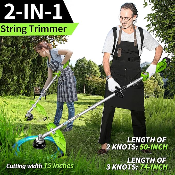 4-in-1 Cordless String Trimmer/Edger Electric Pole Hedge Trimmer 2 * 5000mAh Battery Powered Pole Saw Portable Weed Wacker and Brush Cutter Blade, Multi-Tool Kit for Grass Garden Lawn Care