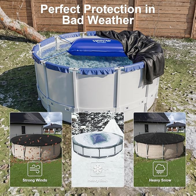 4 x 15 FT Pool Pillow for Above Ground Pool, 0.5mm Ultra Thick PVC Cold-Resistant Large Pool Cover Air Pillow with 32 Ft Rope Pool Pillow for Winterizing & Above Ground Pools