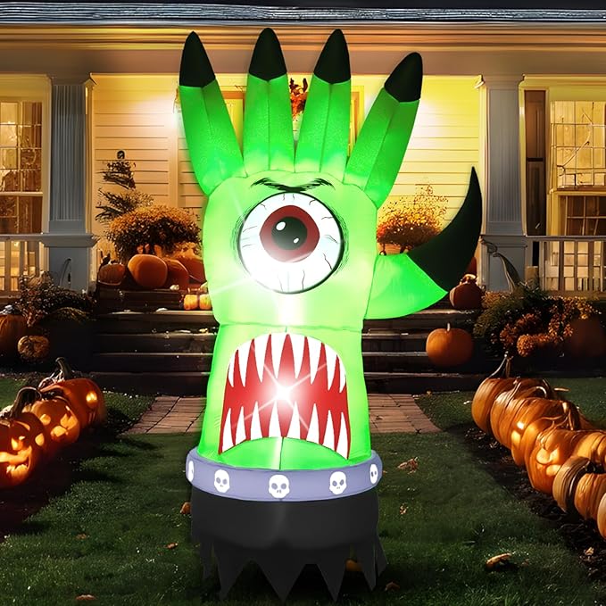 8FT Green Palm, Halloween Outdoor Inflatable Decoration, Contains LED Lights, Suitable for Outdoor lawns, Gardens, terraces and Halloween Parties